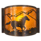 Meyda Lighting Running Horses 12" Dark Burnished Antique Copper Wall Sconce With Amber Mica Shade Glass