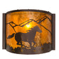 Meyda Lighting Running Horses 12" Mahogany Bronze Wall Sconce With Amber Mica Shade Glass