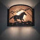 Meyda Lighting Running Horses 12" Wrought Iron Wall Sconce With Silver Mica Shade Glass