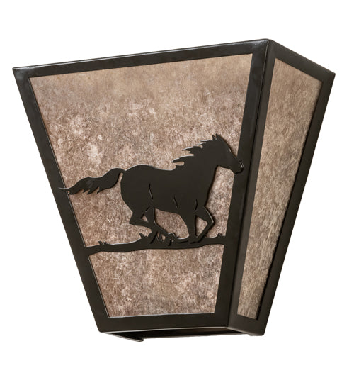 Meyda Lighting Running Horses 13" 2-Light Timeless Bronze Wall Sconce With Silver Mica Shade Glass