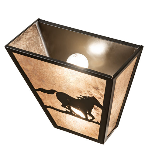 Meyda Lighting Running Horses 13" 2-Light Timeless Bronze Wall Sconce With Silver Mica Shade Glass