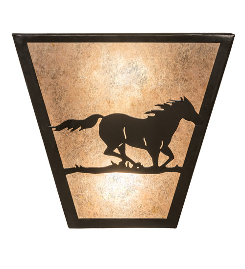 Meyda Lighting Running Horses 13" 2-Light Timeless Bronze Wall Sconce With Silver Mica Shade Glass