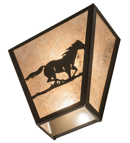 Meyda Lighting Running Horses 13" 2-Light Timeless Bronze Wall Sconce With Silver Mica Shade Glass