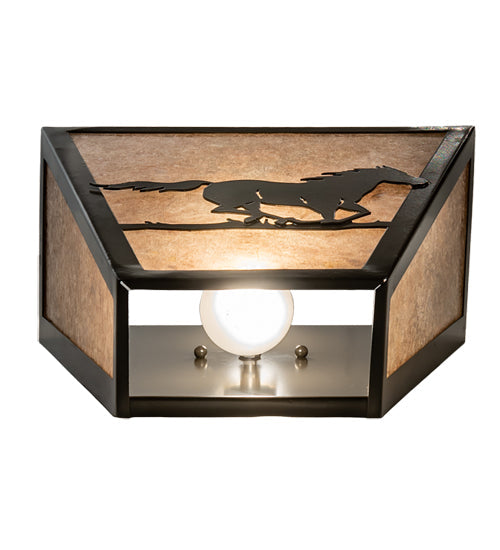 Meyda Lighting Running Horses 13" 2-Light Timeless Bronze Wall Sconce With Silver Mica Shade Glass