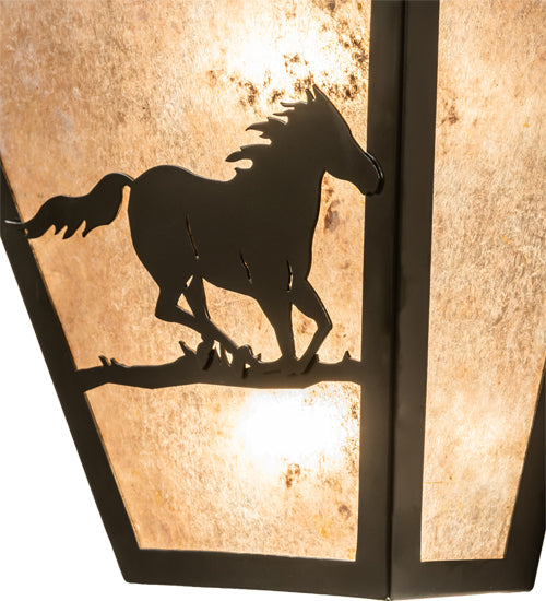 Meyda Lighting Running Horses 13" 2-Light Timeless Bronze Wall Sconce With Silver Mica Shade Glass