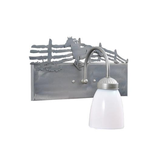 Meyda Lighting Running Horses 13" Silver Wall Sconce With White Shade Glass and Left Horse Design
