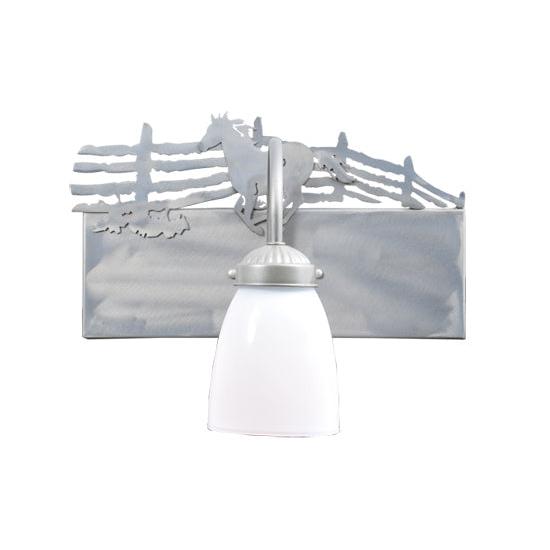 Meyda Lighting Running Horses 13" Silver Wall Sconce With White Shade Glass and Left Horse Design