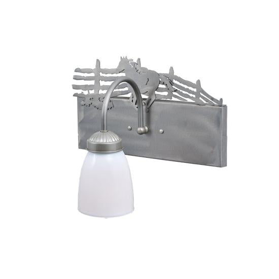 Meyda Lighting Running Horses 13" Silver Wall Sconce With White Shade Glass and Left Horse Design