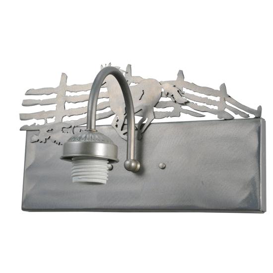 Meyda Lighting Running Horses 13" Silver Wall Sconce With White Shade Glass and Left Horse Design