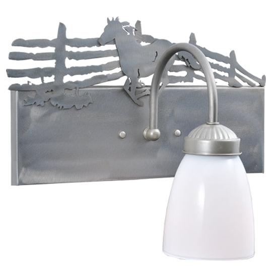 Meyda Lighting Running Horses 13" Silver Wall Sconce With White Shade Glass and Left Horse Design