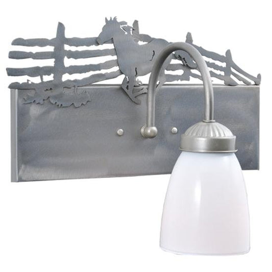 Meyda Lighting Running Horses 13" Silver Wall Sconce With White Shade Glass and Left Horse Design
