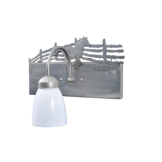 Meyda Lighting Running Horses 13" Silver Wall Sconce With White Shade Glass and Right Horse Design