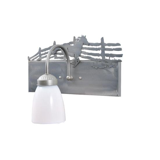 Meyda Lighting Running Horses 13" Silver Wall Sconce With White Shade Glass and Right Horse Design