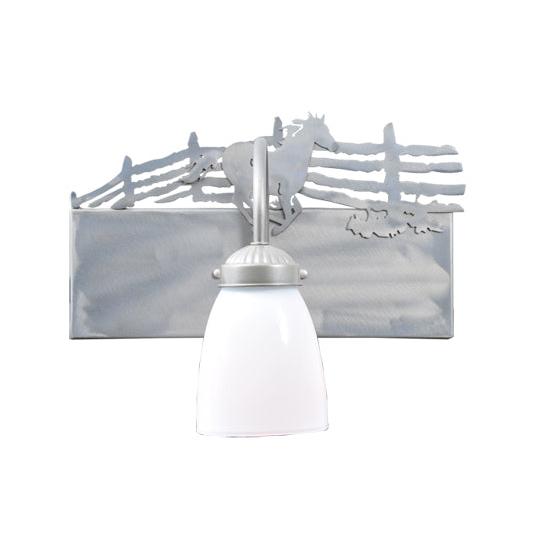 Meyda Lighting Running Horses 13" Silver Wall Sconce With White Shade Glass and Right Horse Design