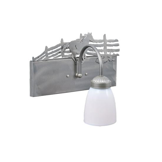Meyda Lighting Running Horses 13" Silver Wall Sconce With White Shade Glass and Right Horse Design