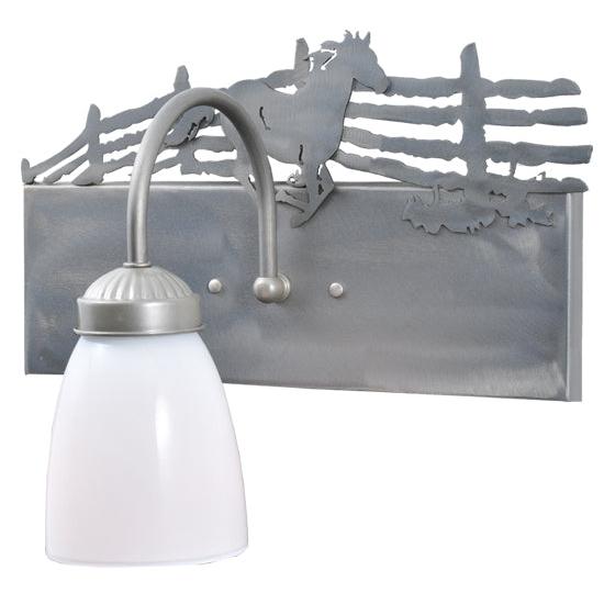 Meyda Lighting Running Horses 13" Silver Wall Sconce With White Shade Glass and Right Horse Design