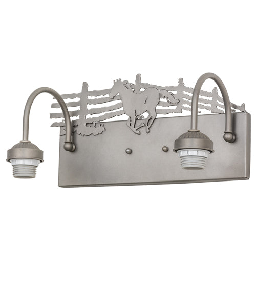 Meyda Lighting Running Horses 16" 2-Light Industrial Silver Steel Vanity Light With White Opal Shade Glass