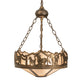 Meyda Lighting Running Horses 16" 3-Light Antique Copper Inverted Pendant Light With Silver Mica Shade Glass