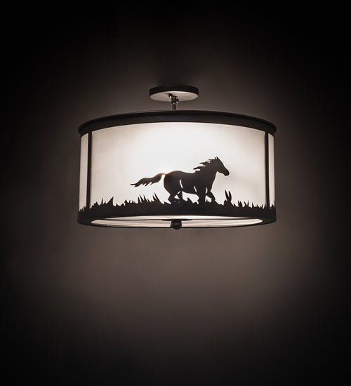 Meyda Lighting Running Horses 19" 2-Light Blackened Pewter Semi-flush Mount Light With Contrail Mist Idalight Shade