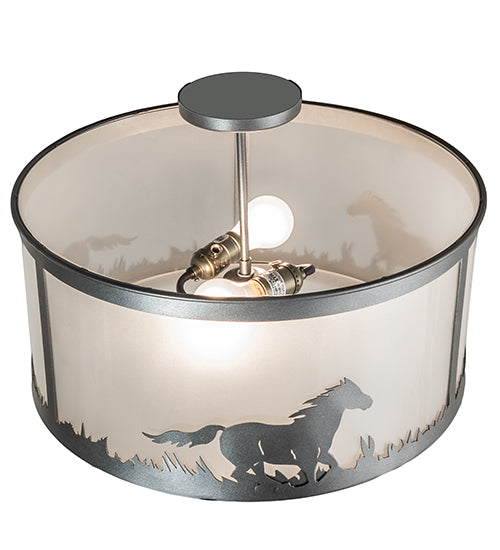 Meyda Lighting Running Horses 19" 2-Light Blackened Pewter Semi-flush Mount Light With Contrail Mist Idalight Shade