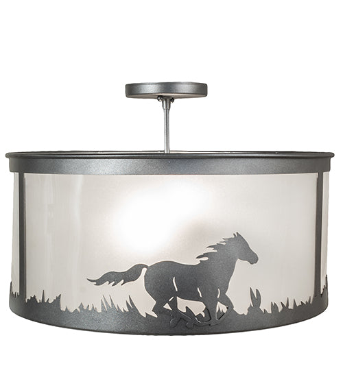 Meyda Lighting Running Horses 19" 2-Light Blackened Pewter Semi-flush Mount Light With Contrail Mist Idalight Shade