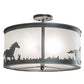 Meyda Lighting Running Horses 19" 2-Light Blackened Pewter Semi-flush Mount Light With Contrail Mist Idalight Shade