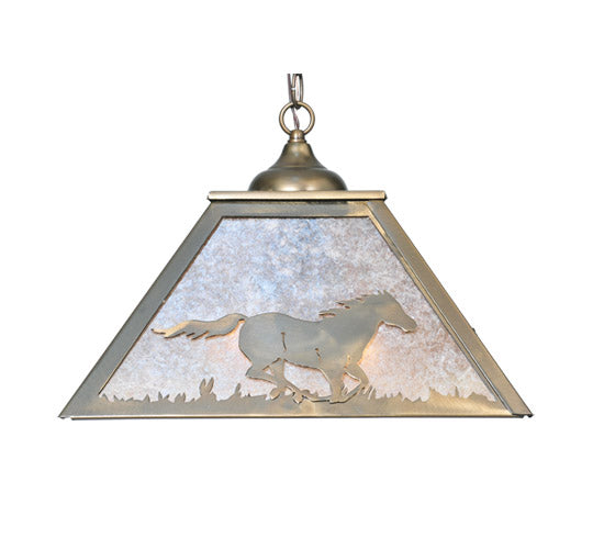 Meyda Lighting Running Horses 22" 2-Light Antique Copper Pendant Light With Silver Mica Shade Glass