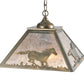 Meyda Lighting Running Horses 22" 2-Light Antique Copper Pendant Light With Silver Mica Shade Glass