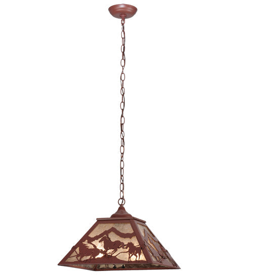 Meyda Lighting Running Horses 22" 2-Light Rust Pendant Light With Silver Mica Shade Glass