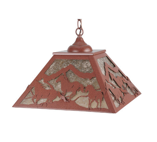 Meyda Lighting Running Horses 22" 2-Light Rust Pendant Light With Silver Mica Shade Glass