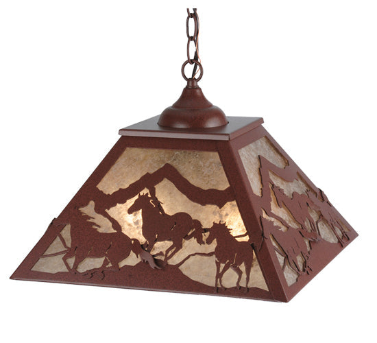 Meyda Lighting Running Horses 22" 2-Light Rust Pendant Light With Silver Mica Shade Glass