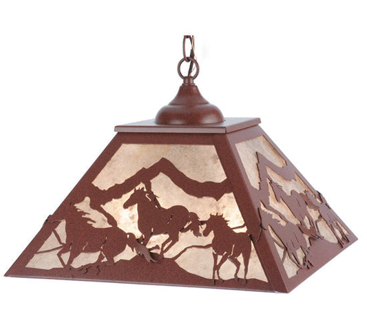 Meyda Lighting Running Horses 22" 2-Light Rust Pendant Light With Silver Mica Shade Glass