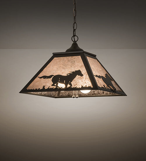 Meyda Lighting Running Horses 22" 2-Light Timeless Bronze Pendant Light With Silver Mica Shade Glass