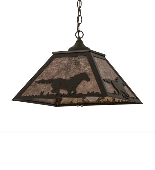 Meyda Lighting Running Horses 22" 2-Light Timeless Bronze Pendant Light With Silver Mica Shade Glass