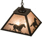 Meyda Lighting Running Horses 22" 2-Light Timeless Bronze Pendant Light With Silver Mica Shade Glass
