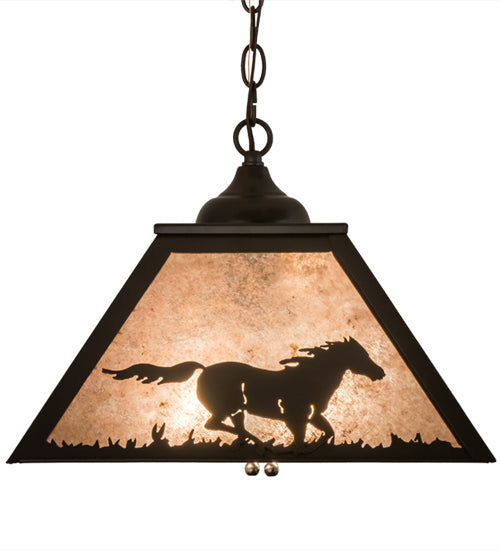 Meyda Lighting Running Horses 22" 2-Light Timeless Bronze Pendant Light With Silver Mica Shade Glass