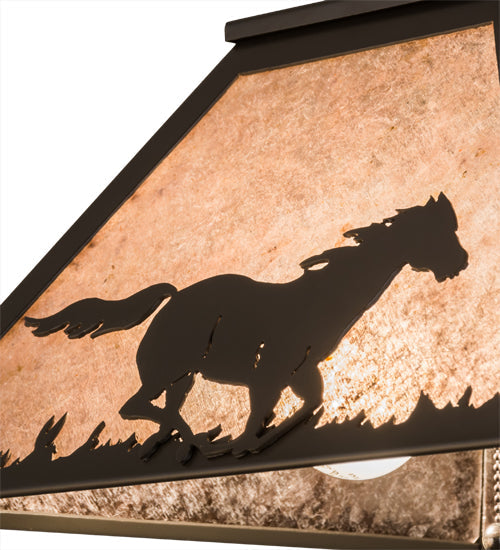 Meyda Lighting Running Horses 22" 2-Light Timeless Bronze Pendant Light With Silver Mica Shade Glass