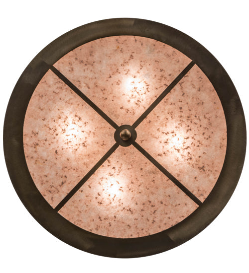 Meyda Lighting Running Horses 22" 4-Light Antique Copper Flush Mount Light With Silver Mica Shade Glass