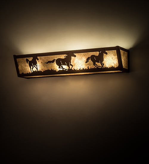 Meyda Lighting Running Horses 24" 4-Light Rust Vanity Light With Silver Mica Shade Glass