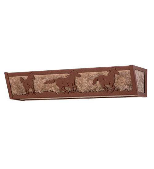 Meyda Lighting Running Horses 24" 4-Light Rust Vanity Light With Silver Mica Shade Glass