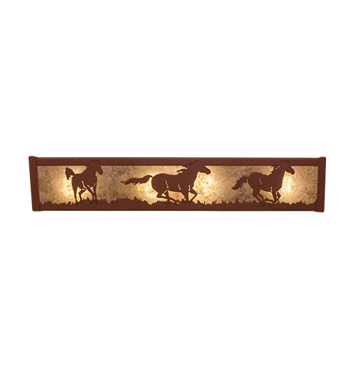 Meyda Lighting Running Horses 24" 4-Light Rust Vanity Light With Silver Mica Shade Glass