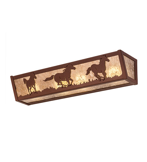 Meyda Lighting Running Horses 24" 4-Light Rust Vanity Light With Silver Mica Shade Glass