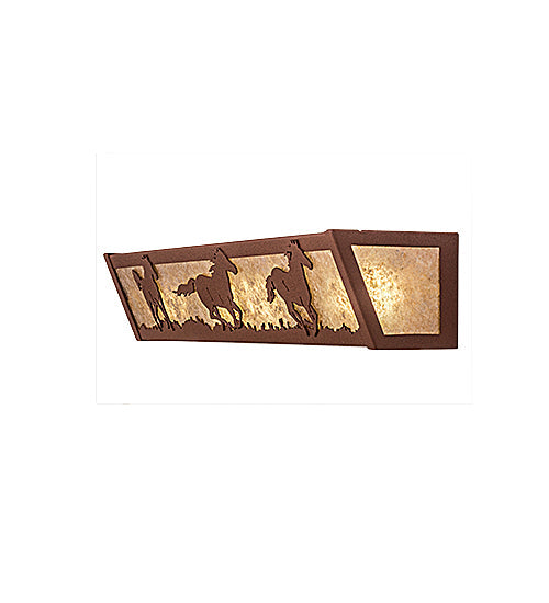Meyda Lighting Running Horses 24" 4-Light Rust Vanity Light With Silver Mica Shade Glass