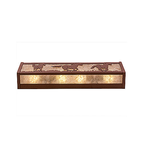 Meyda Lighting Running Horses 24" 4-Light Rust Vanity Light With Silver Mica Shade Glass