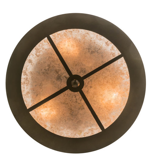 Meyda Lighting Running Horses 254703 16" 3-Light Antique Copper Flush Mount Light With Silver Mica Shade Glass