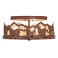 Meyda Lighting Running Horses 254823 16" 3-Light Rust Flush Mount Light With Silver Mica Shade Glass