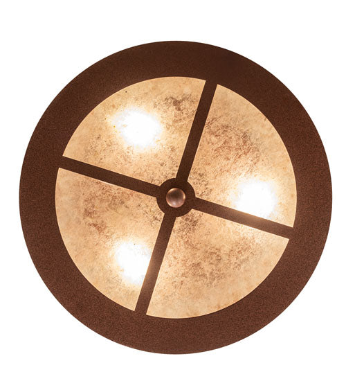 Meyda Lighting Running Horses 254823 16" 3-Light Rust Flush Mount Light With Silver Mica Shade Glass