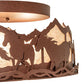 Meyda Lighting Running Horses 254823 16" 3-Light Rust Flush Mount Light With Silver Mica Shade Glass