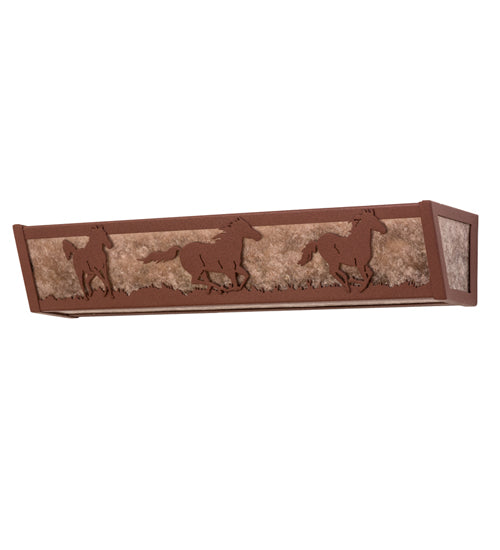 Meyda Lighting Running Horses 254836 24" 4-Light Rust Vanity Light With Silver Mica Shade Glass