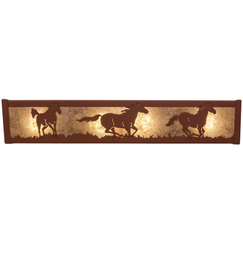 Meyda Lighting Running Horses 254836 24" 4-Light Rust Vanity Light With Silver Mica Shade Glass